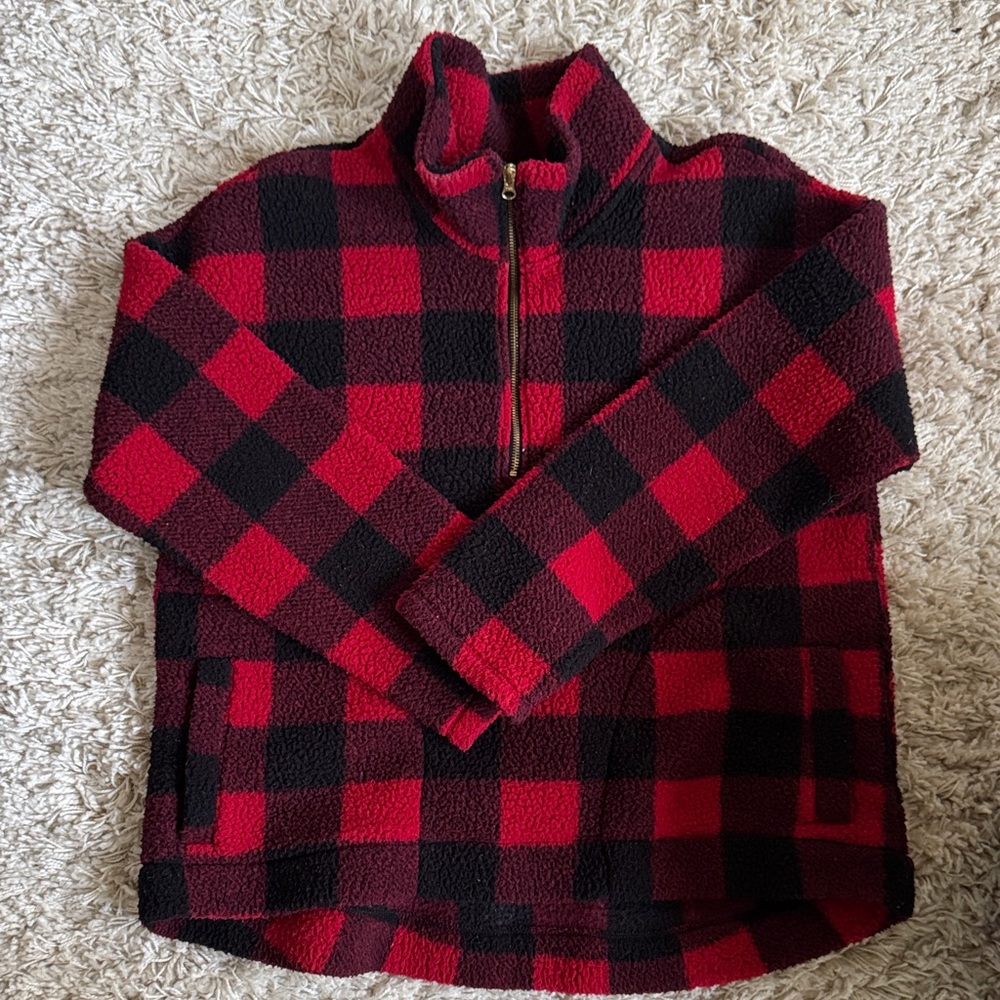 Red and Black Plaid Fleece Pullover